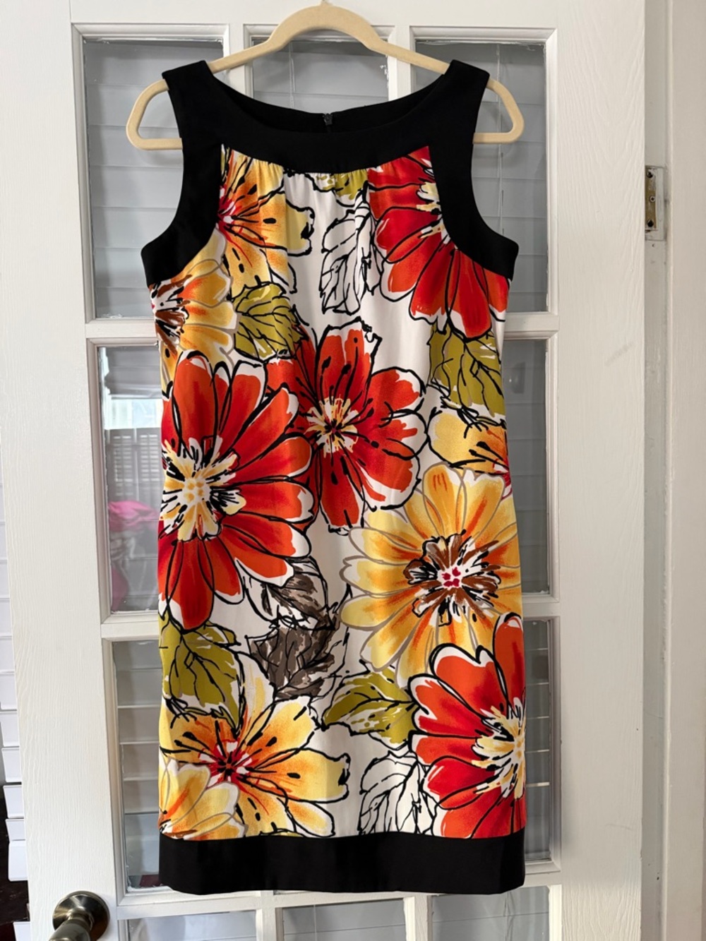 AB Studio Women’s 10 Sleeveless Multicolor Floral Black Trim Dress | SKU 0015